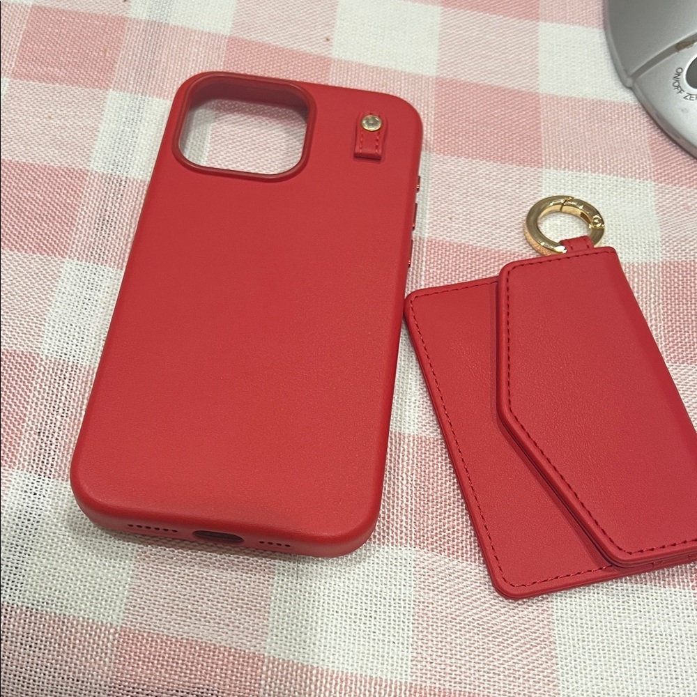 Iphone 15 pro max Red Phone Case with Card Holder new